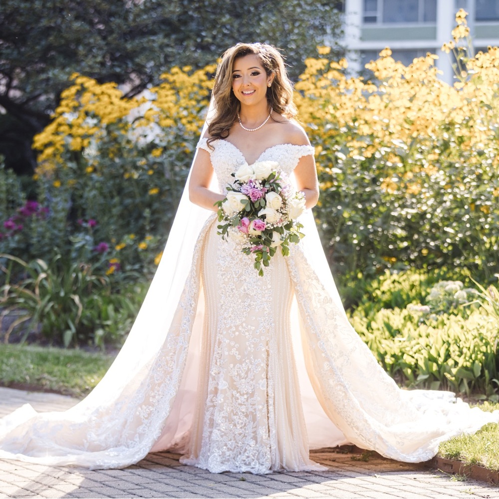 Stephen yearik off the shoulder custom wedding dress